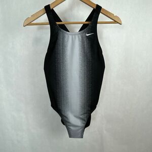 Nike Fade Sting Fastback Swimsuit Sz 10 Black Gray White Ombre Racerback One Pc